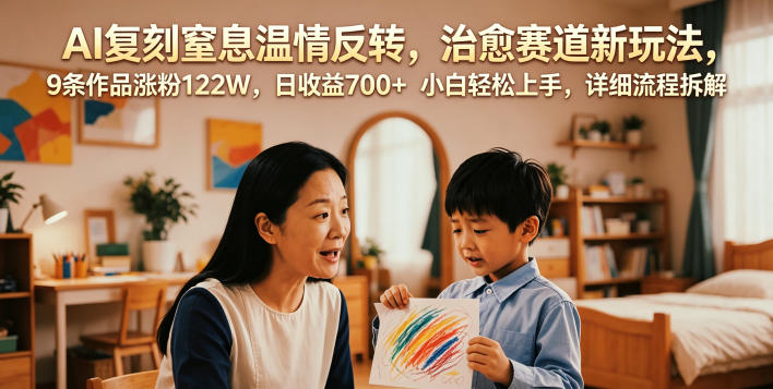 AI复刻窒息温情反转,治愈赛道新玩法,9条作品涨粉122W,日收益700+ 小白轻松上手,详细流程拆解汇创网-网创项目_汇创网_中创网_福缘网_冒泡网_网创项目平台汇创网