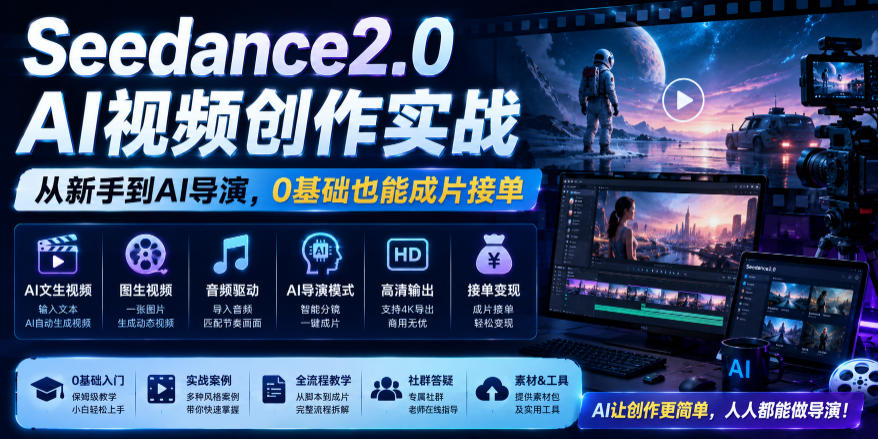 Seedance2.0 AI视频创作实战，从新手到AI导演，0基础也能成片接单变现汇创网-网创项目_汇创网_中创网_福缘网_冒泡网_网创项目平台汇创网