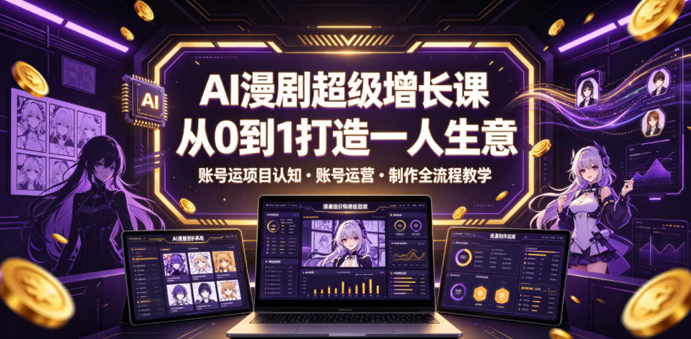 AI漫剧超级增长课，从0到1打造一人生意，项目认知・账号运营・制作全流程教学汇创网-网创项目_汇创网_中创网_福缘网_冒泡网_网创项目平台汇创网