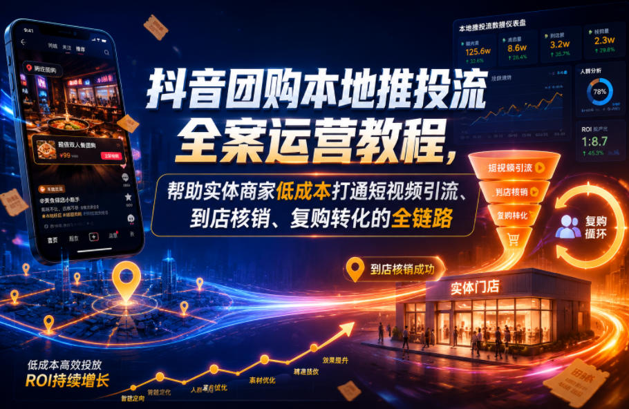 抖音团购本地推投流全案运营教程,帮助实体商家低成本打通短视频引流、到店核销、复购转化的全链路汇创网-网创项目_汇创网_中创网_福缘网_冒泡网_网创项目平台汇创网