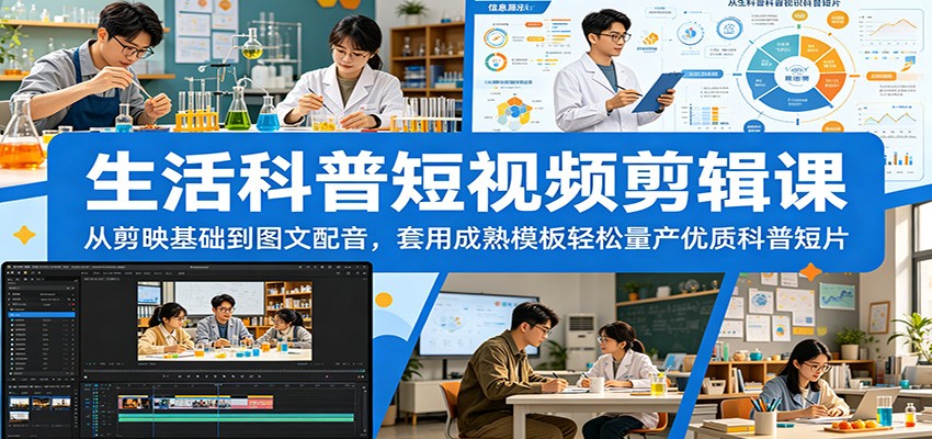 生活科普短视频剪辑课：从剪映基础到图文配音，套用成熟模板轻松量产优质科普短片汇创网-网创项目_汇创网_中创网_福缘网_冒泡网_网创项目平台汇创网