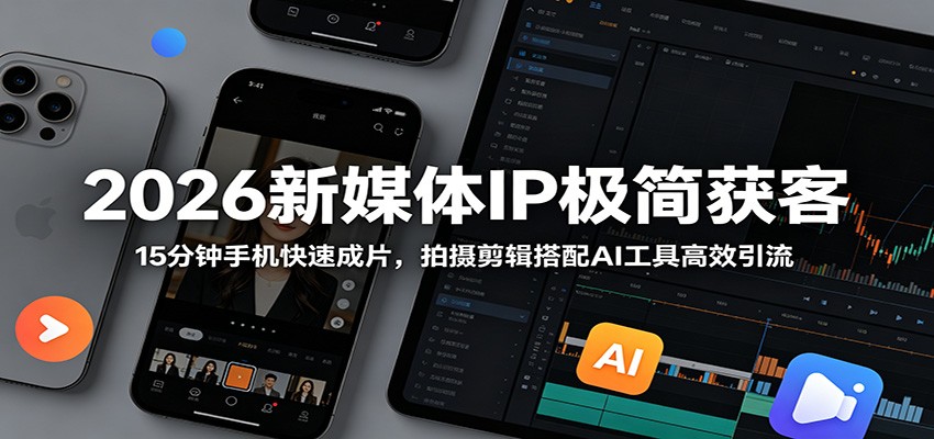 2026新媒体IP极简获客：15分钟手机快速成片，拍摄剪辑搭配AI工具高效引流汇创网-网创项目_汇创网_中创网_福缘网_冒泡网_网创项目平台汇创网