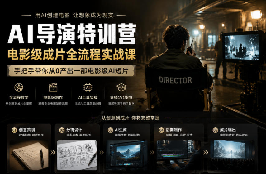 AI导演特训营，电影级成片全流程实战课，手把手带你从0产出一部电影级AI短片汇创网-网创项目_汇创网_中创网_福缘网_冒泡网_网创项目平台汇创网