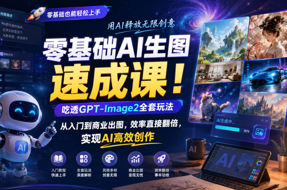 零基础AI生图速成课！吃透GPT-Image2全套玩法，从入门到商业出图，效率直接翻倍，实现AI高效创作汇创网-网创项目_汇创网_中创网_福缘网_冒泡网_网创项目平台汇创网
