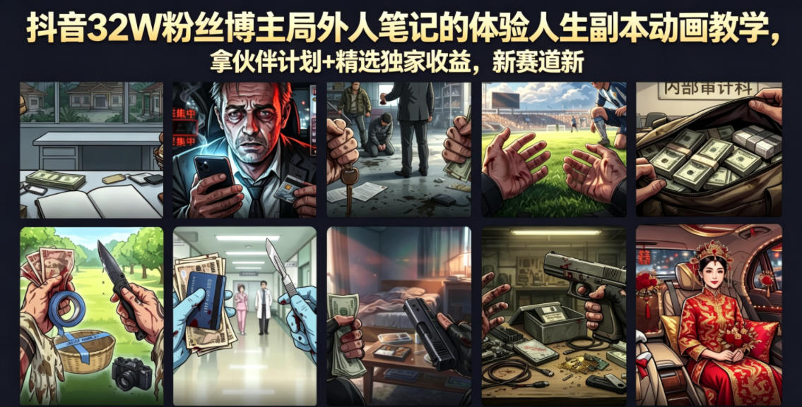 抖音32W粉丝博主局外人笔记的体验人生副本动画教学,拿伙伴计划+精选独家收益,新赛道新涨粉快【录制版】汇创网-网创项目_汇创网_中创网_福缘网_冒泡网_网创项目平台汇创网