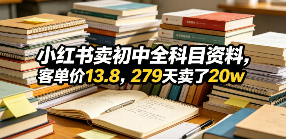 小红书卖初中全科目资料，客单价13.8，279天卖了20w汇创网-网创项目_汇创网_中创网_福缘网_冒泡网_网创项目平台汇创网