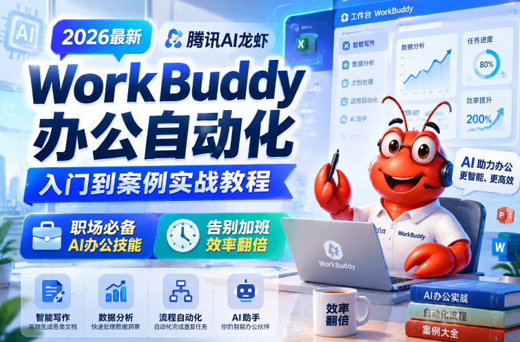 2026最新腾讯AI龙虾WorkBuddy办公自动化入门到案例实战教程，职场必备AI办公技能，告别加班，效率翻倍汇创网-网创项目_汇创网_中创网_福缘网_冒泡网_网创项目平台汇创网