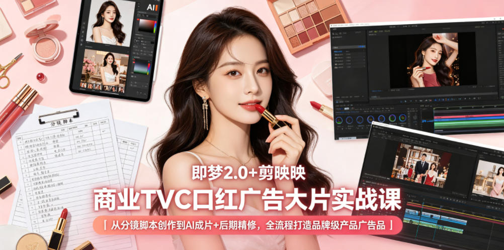 即梦2.0+剪映商业TVC口红广告大片实战课｜从分镜脚本创作到AI成片+后期精修，全流程打造品牌级产品广告汇创网-网创项目_汇创网_中创网_福缘网_冒泡网_网创项目平台汇创网
