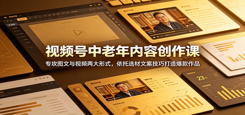视频号中老年内容创作课：专攻图文与视频两大形式，依托选材文案技巧打造爆款作品汇创网-网创项目_汇创网_中创网_福缘网_冒泡网_网创项目平台汇创网