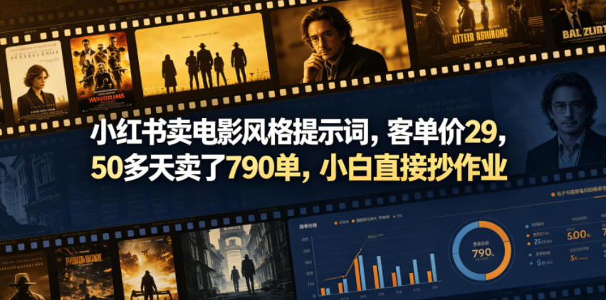 小红书卖电影风格提示词，客单价29，50多天卖了790单，小白直接抄作业！汇创网-网创项目_汇创网_中创网_福缘网_冒泡网_网创项目平台汇创网