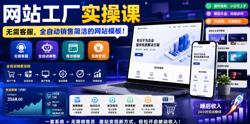 网站工厂实操课，无需客服，网站模板自动赚钱！【原创双语字幕】汇创网-网创项目_汇创网_中创网_福缘网_冒泡网_网创项目平台汇创网