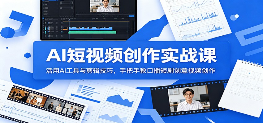 AI短视频创作实战课：活用AI工具与剪辑技巧，手把手教口播短剧创意视频创作汇创网-网创项目_汇创网_中创网_福缘网_冒泡网_网创项目平台汇创网
