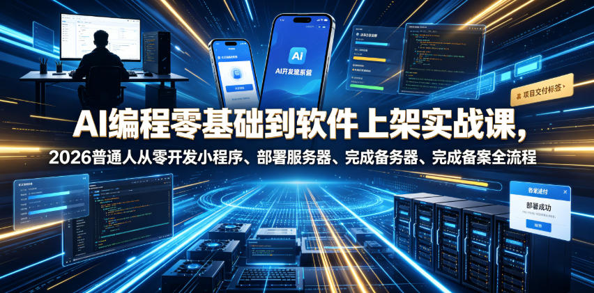 AI编程零基础到软件上架实战课，2026普通人从零开发小程序、部署服务器、完成备案全流程项目落地教程汇创网-网创项目_汇创网_中创网_福缘网_冒泡网_网创项目平台汇创网