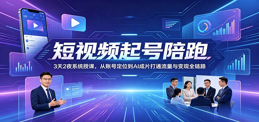 短视频起号陪跑:3天2夜系统授课,从账号定位到AI成片打通流量与变现全链路汇创网-网创项目_汇创网_中创网_福缘网_冒泡网_网创项目平台汇创网