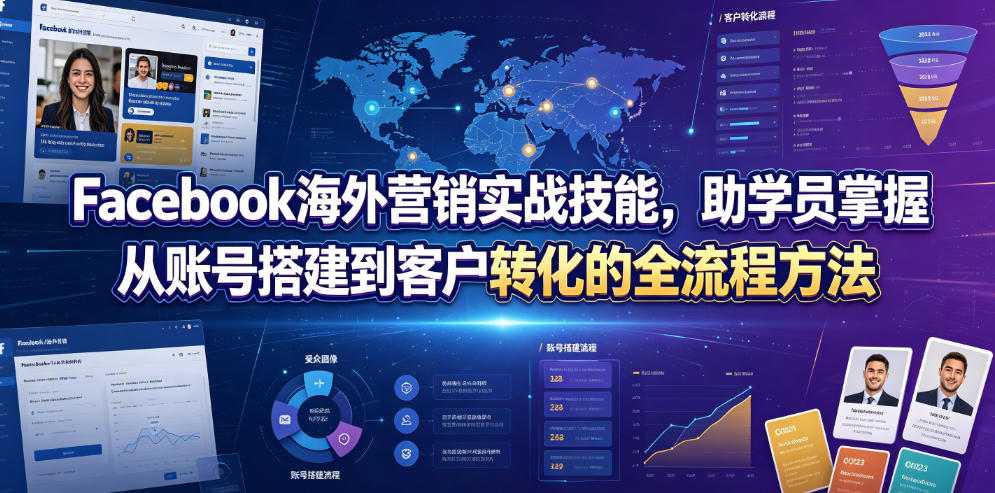 Facebook海外营销实战技能，助学员掌握从账号搭建到客户转化的全流程方法汇创网-网创项目_汇创网_中创网_福缘网_冒泡网_网创项目平台汇创网