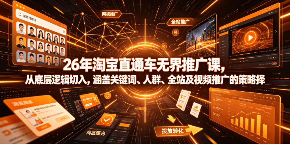 26年淘宝直通车无界推广课，从底层逻辑切入，涵盖关键词、人群、全站及视频推广的策略选择汇创网-网创项目_汇创网_中创网_福缘网_冒泡网_网创项目平台汇创网