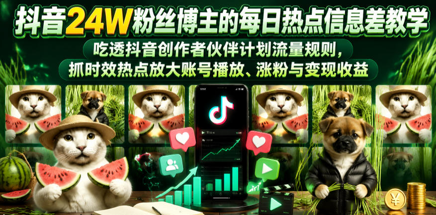 抖音24W粉丝博主的每日热点信息差教学,吃透创作者伙伴计划流量规则,抓时效热点放大账号播放、涨粉与变现收益汇创网-网创项目_汇创网_中创网_福缘网_冒泡网_网创项目平台汇创网
