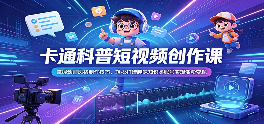 卡通科普短视频创作课:掌握动画风格制作技巧,轻松打造趣味知识类账号实现涨粉变现汇创网-网创项目_汇创网_中创网_福缘网_冒泡网_网创项目平台汇创网