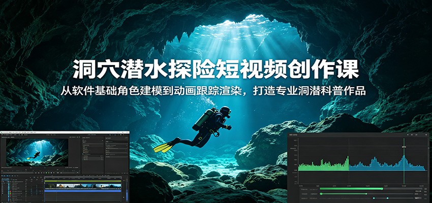 洞穴潜水探险短视频创作课：从软件基础角色建模到动画跟踪渲染，打造专业洞潜科普作品汇创网-网创项目_汇创网_中创网_福缘网_冒泡网_网创项目平台汇创网