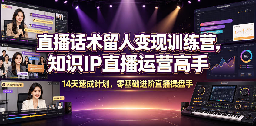 直播话术留人变现训练营，知识IP直播运营高手，14天速成计划，零基础进阶直播操盘手汇创网-网创项目_汇创网_中创网_福缘网_冒泡网_网创项目平台汇创网