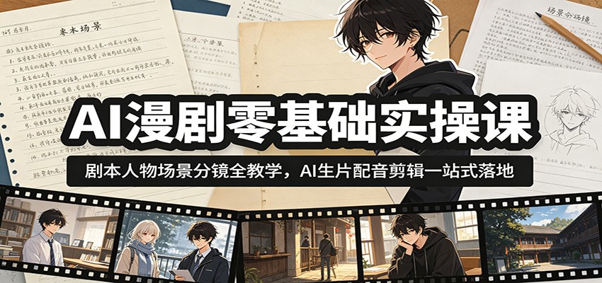 AI漫剧零基础实操课：剧本人物场景分镜全教学，AI生片配音剪辑一站式落地汇创网-网创项目_汇创网_中创网_福缘网_冒泡网_网创项目平台汇创网