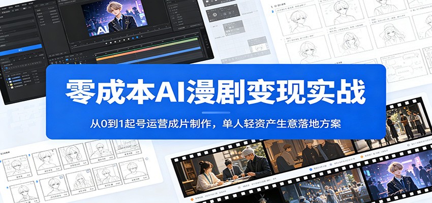 零成本AI漫剧变现实战：从0到1起号运营成片制作，单人轻资产生意落地方案汇创网-网创项目_汇创网_中创网_福缘网_冒泡网_网创项目平台汇创网