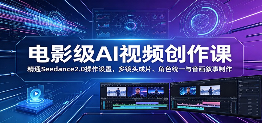 电影级AI视频创作课：精通Seedance2.0操作设置，多镜头成片、角色统一与音画叙事制作汇创网-网创项目_汇创网_中创网_福缘网_冒泡网_网创项目平台汇创网