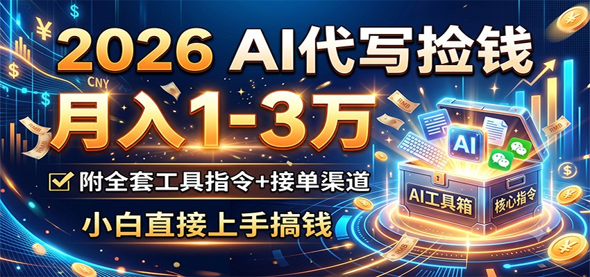 2026 AI代写捡钱，月入1-3万，附全套工具指令+接单渠道，小白直接上手搞钱汇创网-网创项目_汇创网_中创网_福缘网_冒泡网_网创项目平台汇创网