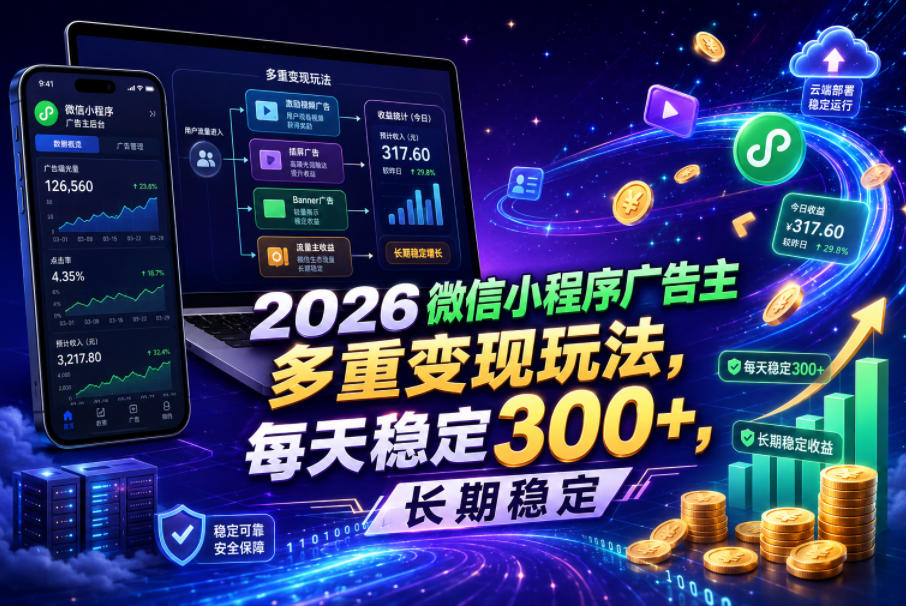 2026微信小程序广告主，多重变现玩法，每天稳定300+，长期稳定【揭秘】汇创网-网创项目_汇创网_中创网_福缘网_冒泡网_网创项目平台汇创网