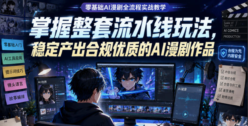 零基础AI漫剧全流程实战教学,掌握整套流水线玩法,稳定产出合规优质的AI漫剧作品汇创网-网创项目_汇创网_中创网_福缘网_冒泡网_网创项目平台汇创网