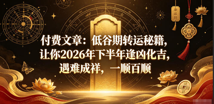 付费文章:低谷期转运秘籍,让你2026年下半年逢凶化吉,遇难成祥,一顺百顺汇创网-网创项目_汇创网_中创网_福缘网_冒泡网_网创项目平台汇创网