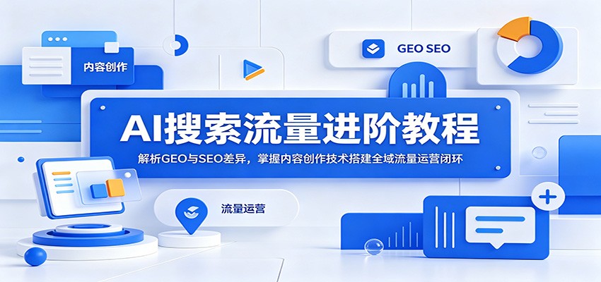 AI搜索流量进阶教程：解析GEO与SEO差异，掌握内容创作技术搭建全域流量运营闭环汇创网-网创项目_汇创网_中创网_福缘网_冒泡网_网创项目平台汇创网