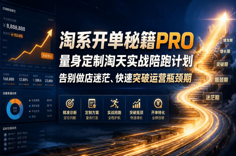 淘系开单秘籍PRO，量身定制淘天实战陪跑计划，告别做店迷茫、快速突破运营瓶颈期（2026年6月11）汇创网-网创项目_汇创网_中创网_福缘网_冒泡网_网创项目平台汇创网