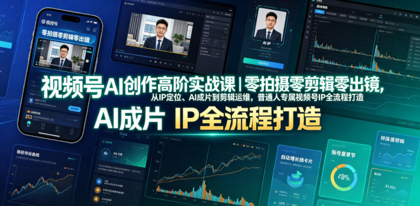 视频号AI创作高阶实战课｜零拍摄零剪辑零出镜，从IP定位、AI成片到剪辑运维，普通人专属视频号IP全流程打造汇创网-网创项目_汇创网_中创网_福缘网_冒泡网_网创项目平台汇创网