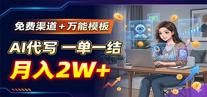 免费渠道+万能模板,AI代写一单一结,月入2W+汇创网-网创项目_汇创网_中创网_福缘网_冒泡网_网创项目平台汇创网