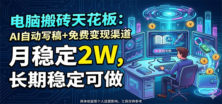 电脑搬砖天花板：AI自动写稿+免费变现渠道，月稳定2W，长期稳定可做汇创网-网创项目_汇创网_中创网_福缘网_冒泡网_网创项目平台汇创网