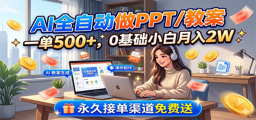 AI全自动做PPT/教案，一单500+，0基础小白月入2W，永久接单渠道免费送汇创网-网创项目_汇创网_中创网_福缘网_冒泡网_网创项目平台汇创网