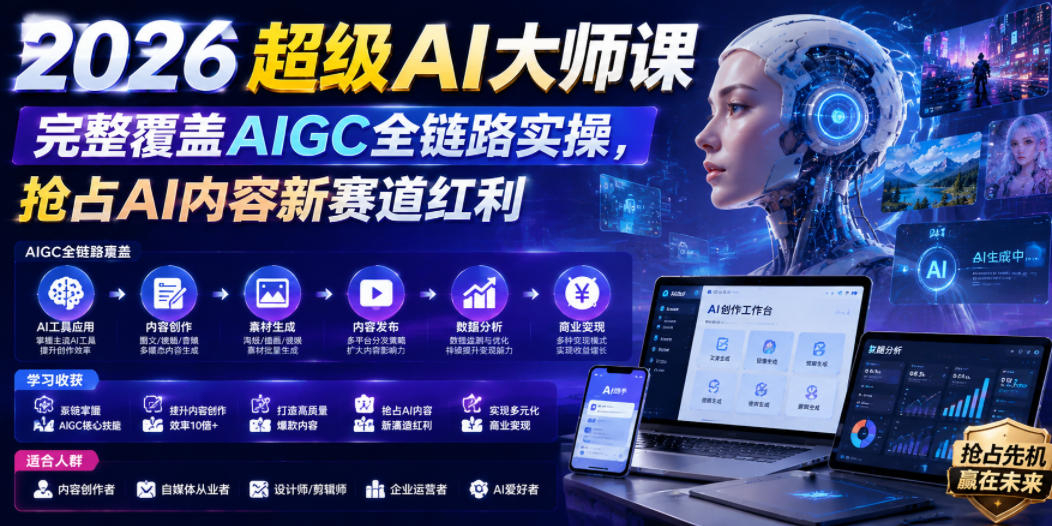 2026超级AI大师课，完整覆盖AIGC全链路实操，抢占AI内容新赛道红利汇创网-网创项目_汇创网_中创网_福缘网_冒泡网_网创项目平台汇创网