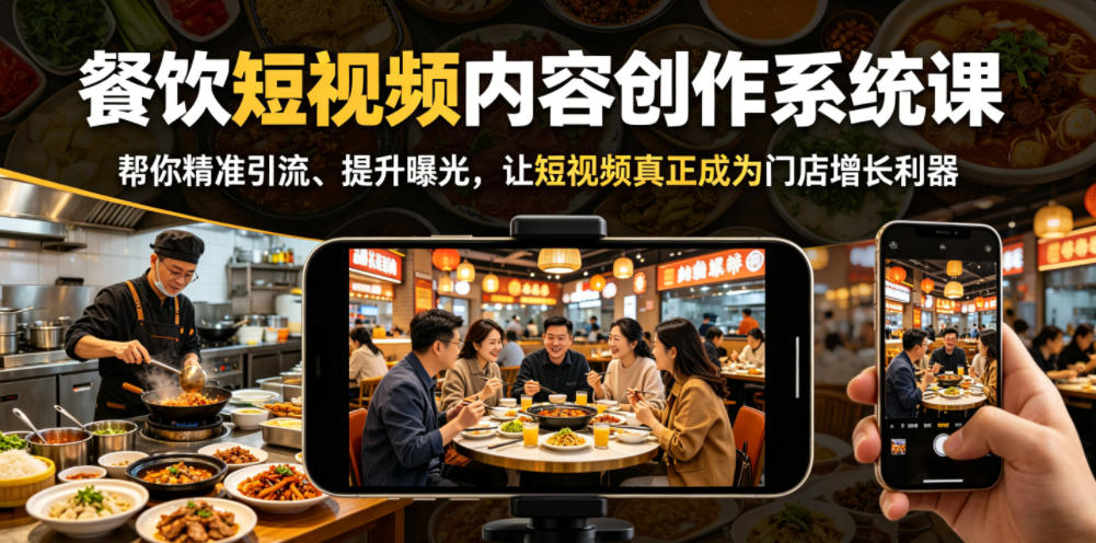 餐饮短视频内容创作系统课，帮你精准引流、提升曝光，让短视频真正成为门店增长利器汇创网-网创项目_汇创网_中创网_福缘网_冒泡网_网创项目平台汇创网