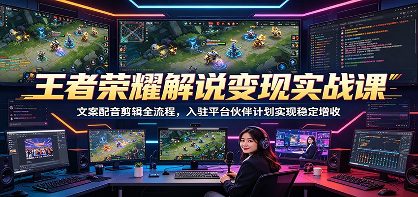 王者荣耀解说变现实战课：文案配音剪辑全流程，入驻平台伙伴计划实现稳定增收汇创网-网创项目_汇创网_中创网_福缘网_冒泡网_网创项目平台汇创网