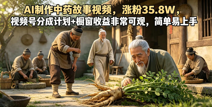 AI制作中药故事视频,涨粉35.8W,视频号分成计划+橱窗收益非常可观,简单易上手汇创网-网创项目_汇创网_中创网_福缘网_冒泡网_网创项目平台汇创网