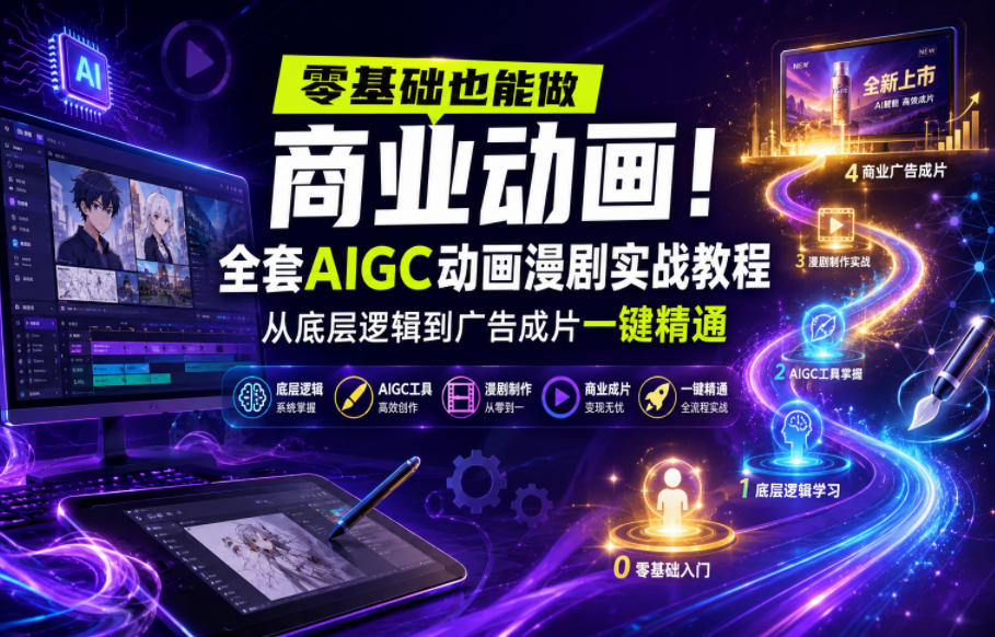 零基础也能做商业动画！全套AIGC动画漫剧实战教程，从底层逻辑到广告成片一键精通汇创网-网创项目_汇创网_中创网_福缘网_冒泡网_网创项目平台汇创网