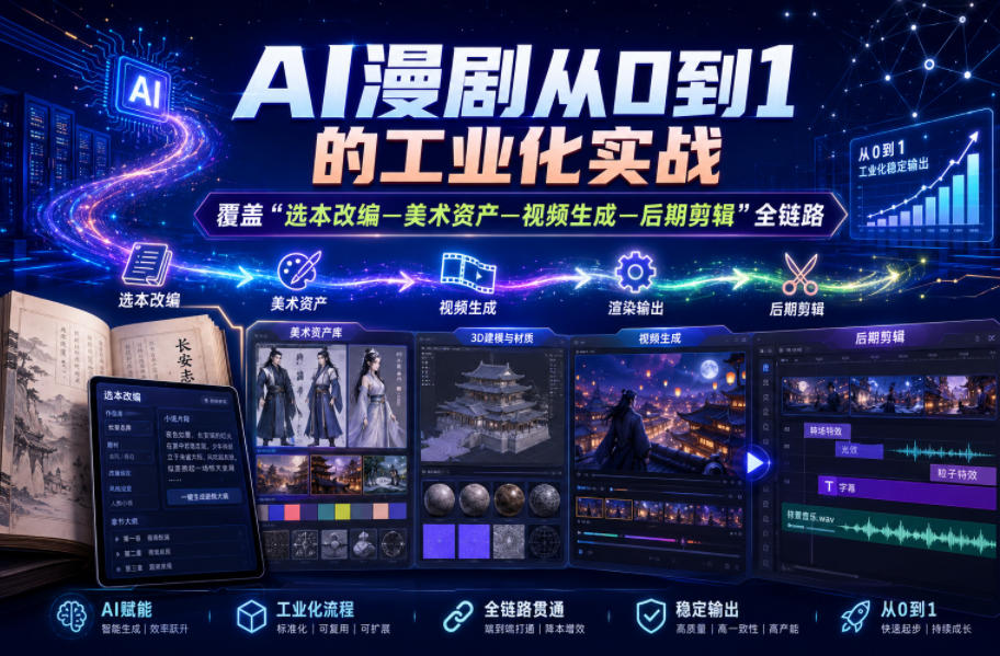 AI漫剧从0到1的工业化实战,覆盖“选本改编—美术资产—视频生成—后期剪辑”全链路(更新6月)汇创网-网创项目_汇创网_中创网_福缘网_冒泡网_网创项目平台汇创网