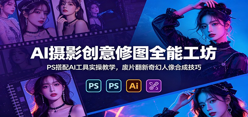 AI摄影创意修图全能工坊：PS搭配AI工具实操教学，废片翻新奇幻人像合成技巧汇创网-网创项目_汇创网_中创网_福缘网_冒泡网_网创项目平台汇创网