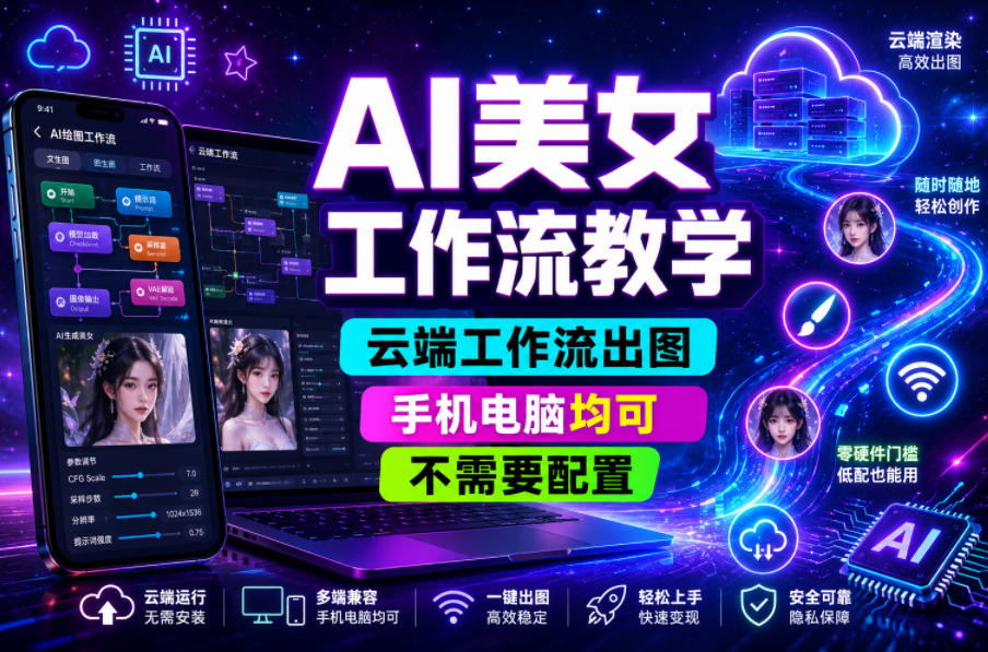 AI美女工作流教学，云端工作流出图，手机电脑均可，不需要配置，快速起号涨粉汇创网-网创项目_汇创网_中创网_福缘网_冒泡网_网创项目平台汇创网