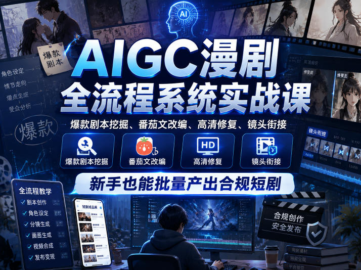 AIGC漫剧全流程系统实战课,爆款剧本挖掘、番茄文改编、高清修复、镜头衔接,新手也能批量产出合规短剧汇创网-网创项目_汇创网_中创网_福缘网_冒泡网_网创项目平台汇创网