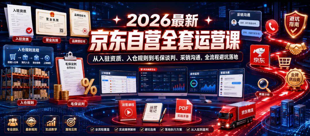 2026最新京东自营全套运营课，从入驻资质、入仓规则到毛保谈判、采销沟通，全流程避坑落地汇创网-网创项目_汇创网_中创网_福缘网_冒泡网_网创项目平台汇创网