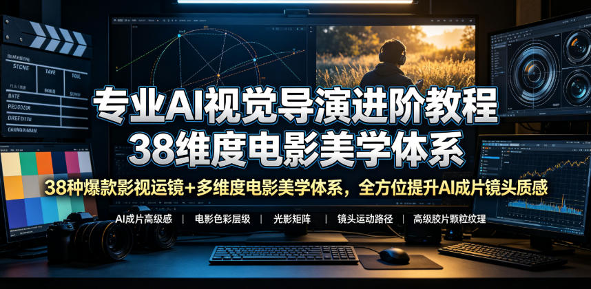 专业AI视觉导演进阶教程，38种爆款影视运镜+多维度电影美学体系，全方位提升AI成片高级感与镜头质感汇创网-网创项目_汇创网_中创网_福缘网_冒泡网_网创项目平台汇创网