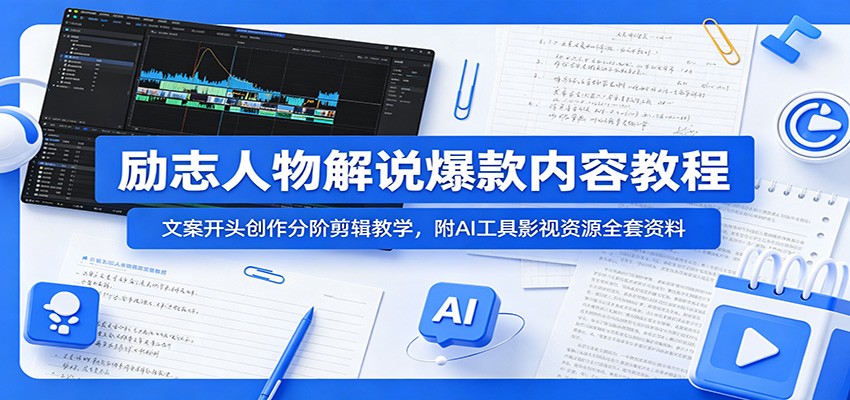 励志人物解说爆款内容教程：文案开头创作分阶剪辑教学，附AI 工具影视资源全套资料汇创网-网创项目_汇创网_中创网_福缘网_冒泡网_网创项目平台汇创网