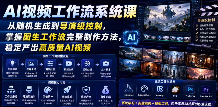 AI视频工作流系统课,从随机生成到导演级控制,掌握图生工作流完整制作方法,稳定产出高质量AI视频汇创网-网创项目_汇创网_中创网_福缘网_冒泡网_网创项目平台汇创网